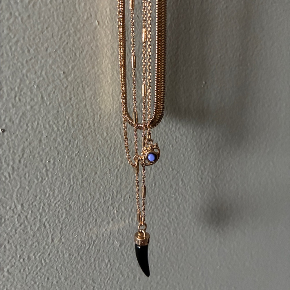 Layered Necklace with Black Horn Pendant and Evil Eye Pendant